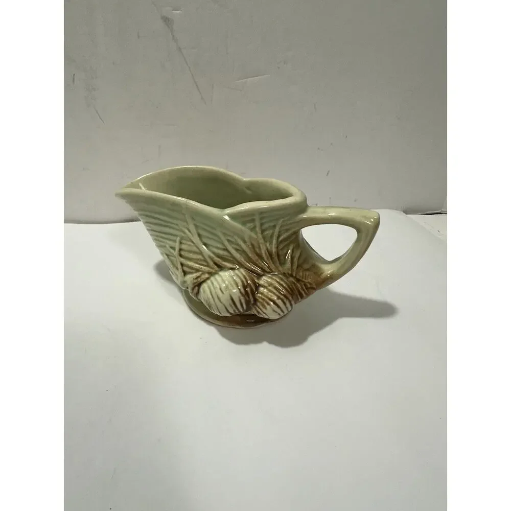 Vintage McCoy Pottery Teapot No Lid‎ + Creamer Cone in Green & Brown